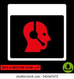 Call Center Operator Calendar Page icon. Vector EPS illustration style is flat iconic bicolor symbol, red and white colors.