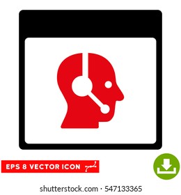 Call Center Operator Calendar Page icon. Vector EPS illustration style is flat iconic bicolor symbol, intensive red and black colors.