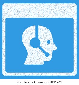 Call Center Operator Calendar Page grainy textured icon for overlay watermark stamps. Flat symbol with unclean texture.