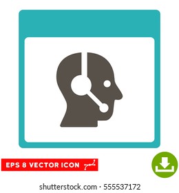 Call Center Operator Calendar Page icon. Vector EPS illustration style is flat iconic bicolor symbol, grey and cyan colors.