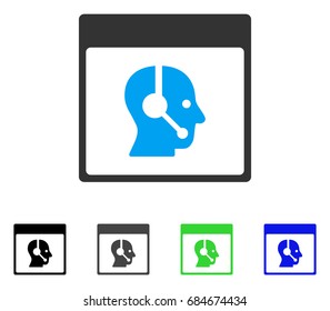 Call Center Operator Calendar Page flat vector pictogram. Colored call center operator calendar page gray, black, blue, green pictogram versions. Flat icon style for application design.