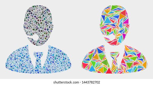 Call center operator collage icon of triangle elements which have various sizes and shapes and colors. Geometric abstract vector design concept of call center operator.