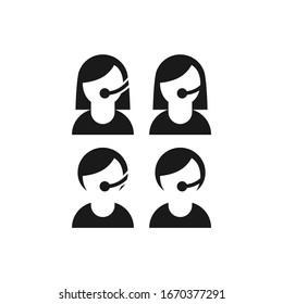 Call center operator, contact black isolated vector icon. Call male and female symbol.