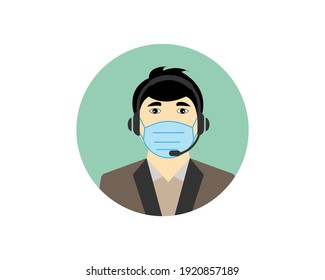 Call center operator, Customer service person Headset icon. Live chat operators, using mask. Online customer support service assistants with Headset. Vector illustration