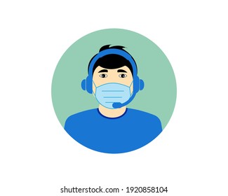 Call center operator, Customer service person Headset icon. Live chat operators, using mask. Online customer support service assistants with Headset. Vector illustration
