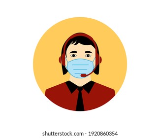 Call center operator, Customer service person Headset icon. Live chat operators, using mask. Online customer support service assistants with Headset. Vector illustration