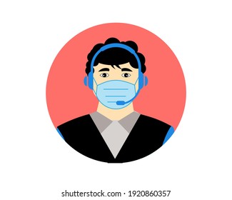 Call center operator, Customer service person Headset icon. Live chat operators, using mask. Online customer support service assistants with Headset. Vector illustration