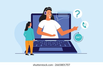 Call center operator and customer, support service concept