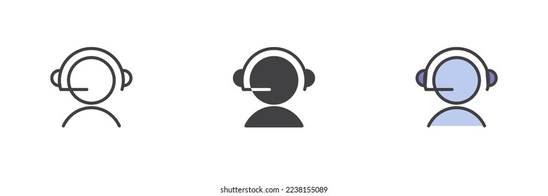 Call center operator different style icon set. Line, glyph and filled outline colorful version, customer support outline and filled vector sign. Symbol, logo illustration. Vector graphics