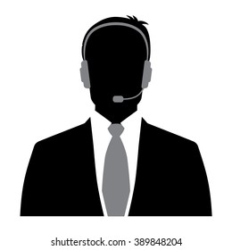 Call center operator, faceless men's avatar icon 