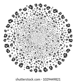 Call Center Operator fireworks circle. Object pattern done from random call center operator pictograms as exploding round shape. Vector illustration style is flat iconic symbols.