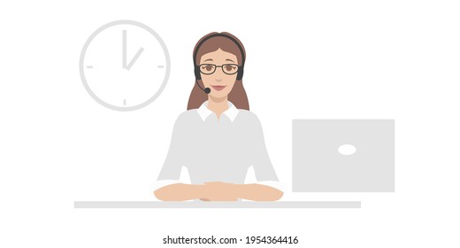 Call center operator flat illustration Customer support department staff, cartoon character