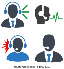 Call Center Operator flat vector icon collection. An isolated icons on a white background.