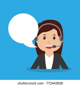 call center operator girl worker with headset speech bubble portrait