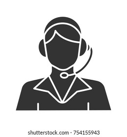 Call center operator glyph icon. Support service. Silhouette symbol. Negative space. Vector isolated illustration
