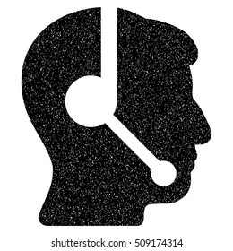 Call Center Operator grainy textured icon for overlay watermark stamps. Flat symbol with dirty texture. Dotted vector black ink rubber seal stamp with grunge design on a white background.