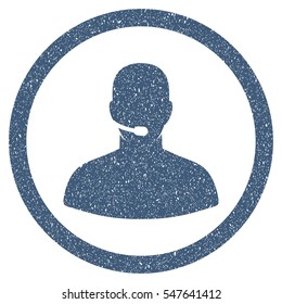 Call Center Operator grainy textured icon for overlay watermark stamps. Flat symbol with scratched texture. Dotted vector blue ink rubber seal stamp with grunge design on a white background.