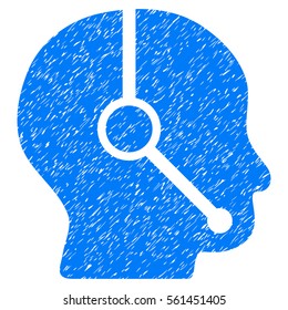 Call Center Operator grainy textured icon for overlay watermark stamps. Flat symbol with scratched texture. Dotted vector blue ink rubber seal stamp with grunge design on a white background.