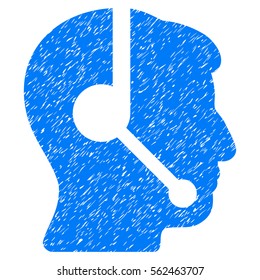 Call Center Operator grainy textured icon for overlay watermark stamps. Flat symbol with dirty texture. Dotted vector blue ink rubber seal stamp with grunge design on a white background.