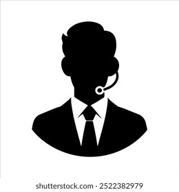 Call center operator with headphone icon silhouette vector illustration design on white background.
