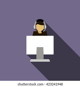 Call center operator with headphone icon