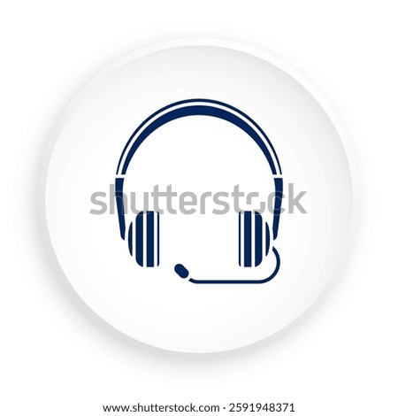 Call center operator headphones. Wired over ear headset with microphone of emergency phone icon in neomorphism style for mobile app. Button for mobile application or web. Vector on white background