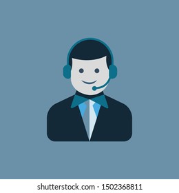 call center operator with headset black web icon. vector illustration