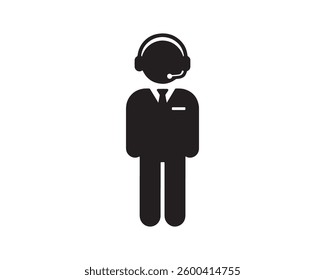 call center operator with headset black web icon. vector 