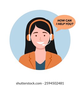 Call center operator with headset icon. Client services and communication, customer support, phone assistance.