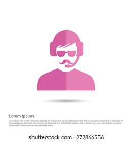 call center operator with headset icon, pictogram icon on white  background. Simple flat metro design style. half shade cut icon. Flat design style. Vector illustration