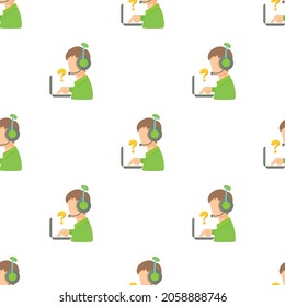 Call center operator with headset and laptop pattern seamless background texture repeat wallpaper geometric vector