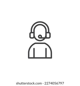 Operador de centro de llamadas con icono de línea de auriculares. signo de estilo lineal para concepto móvil y diseño web. Icono de vector de esquema de asistencia telefónica. Símbolo, ilustración del logotipo. Gráficos vectoriales