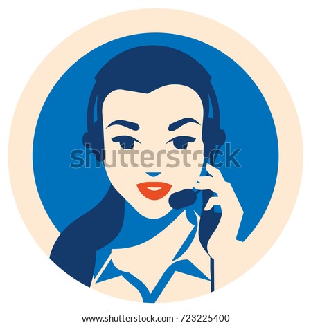 Call center operator with headset poster. Client services and communication, customer support, phone assistance.