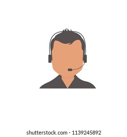 Call center operator with headset, Support Services, Online Support Center, Flat Designed Vector Illustration