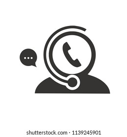 Call center operator with headset, Support Services, Online Support Center, Flat Designed Vector Illustration