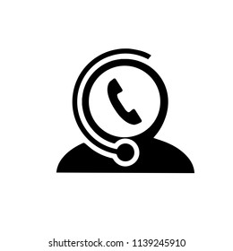 Call center operator with headset, Support Services, Online Support Center, Flat Designed Vector Illustration
