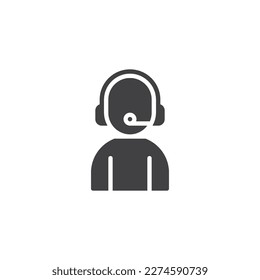 Call center operator with headset vector icon. filled flat sign for mobile concept and web design. Phone assistance glyph icon. Symbol, logo illustration. Vector graphics