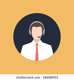 call center operator with headset web icon. colorful flat style vector illustration