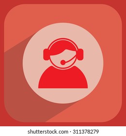 call center operator with headset.  web icon. vector illustration