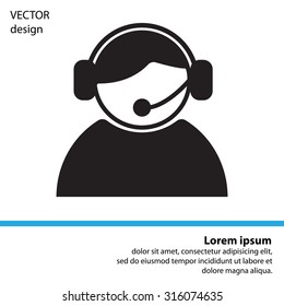 call center operator with headset.  web icon. vector illustration