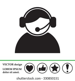 call center operator with headset.  web icon. vector illustration