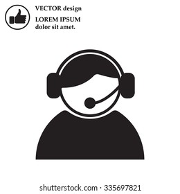 call center operator with headset.  web icon. vector illustration