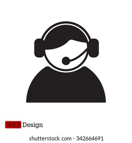 call center operator with headset.  web icon. vector illustration