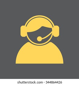 call center operator with headset.  web icon. vector illustration