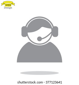 call center operator with headset.  web icon. vector illustration