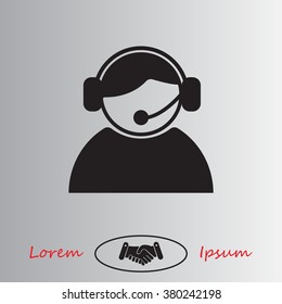 call center operator with headset.  web icon. vector illustration