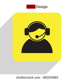 call center operator with headset.  web icon. vector illustration