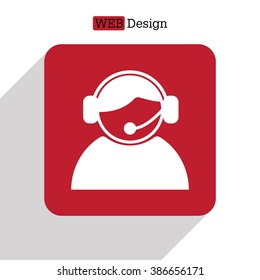 call center operator with headset.  web icon. vector illustration