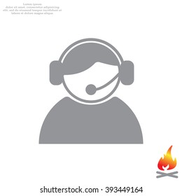 call center operator with headset.  web icon. vector illustration