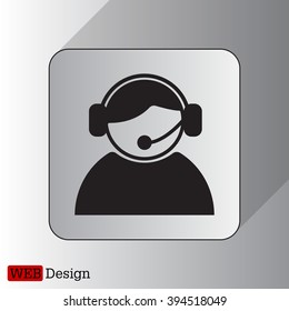 call center operator with headset.  web icon. vector illustration